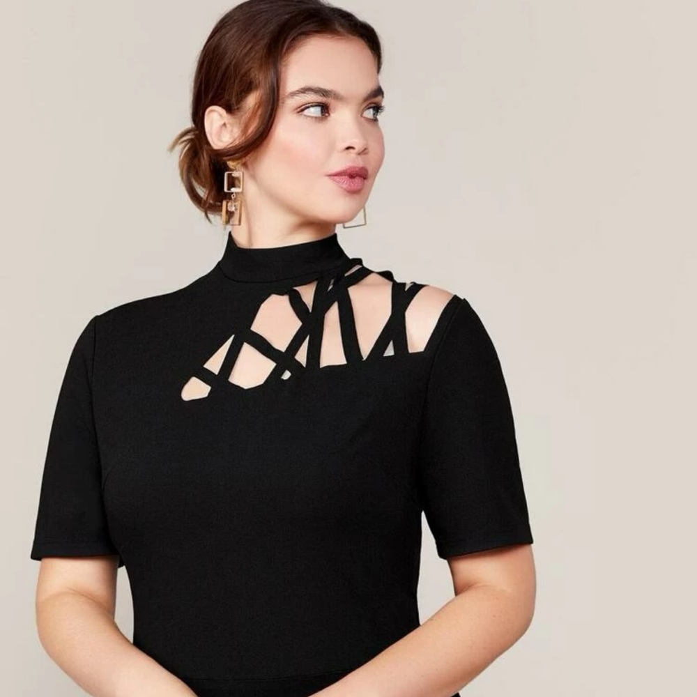 Mock Neck Strappy Shoulder Fitted Bodysuit